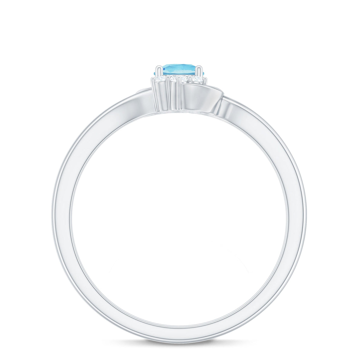 Aquamarine Promise Ring – AAA Quality Blue Stone With Diamond Accented Twisted Bypass Band