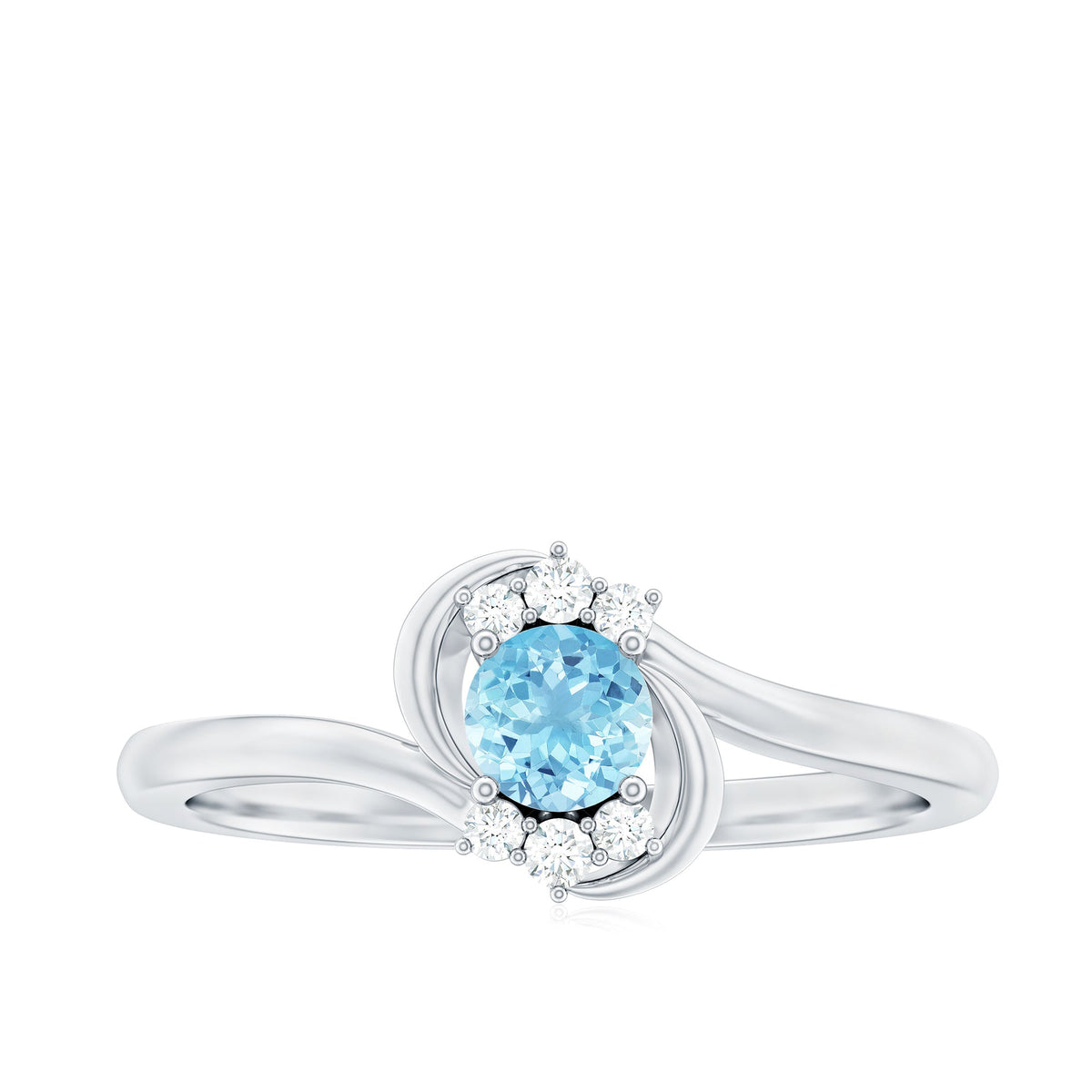 Aquamarine Promise Ring – AAA Quality Blue Stone With Diamond Accented Twisted Bypass Band
