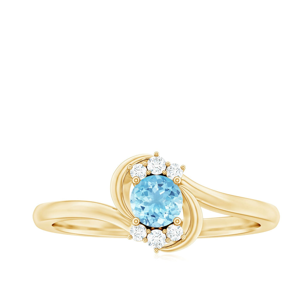 Aquamarine Promise Ring – AAA Quality Blue Stone With Diamond Accented Twisted Bypass Band