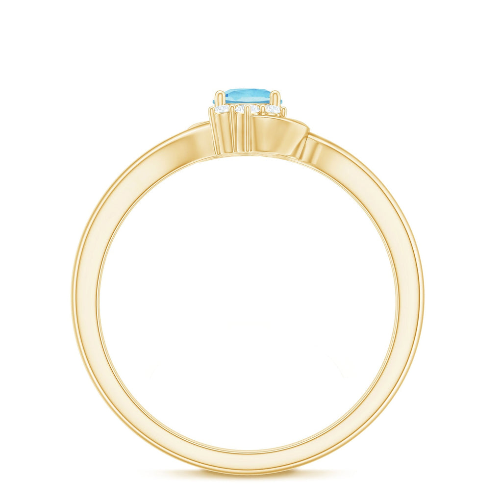 Aquamarine Promise Ring – AAA Quality Blue Stone With Diamond Accented Twisted Bypass Band