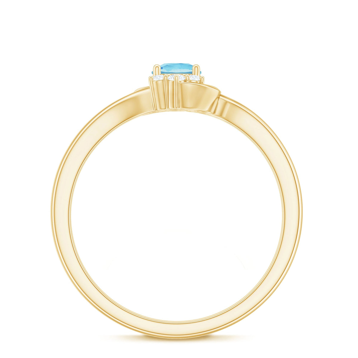 Aquamarine Promise Ring – AAA Quality Blue Stone With Diamond Accented Twisted Bypass Band