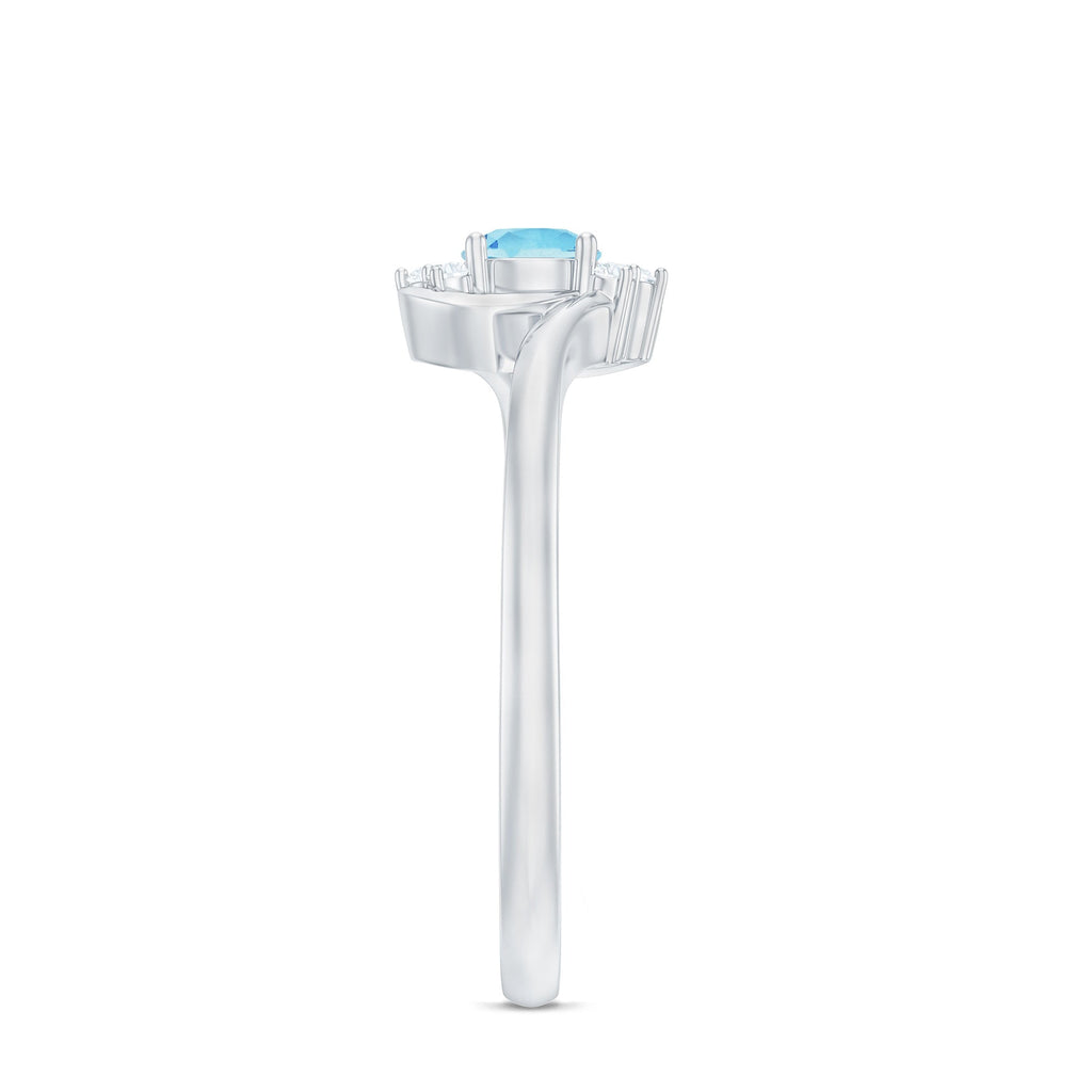 Aquamarine Promise Ring – AAA Quality Blue Stone With Diamond Accented Twisted Bypass Band