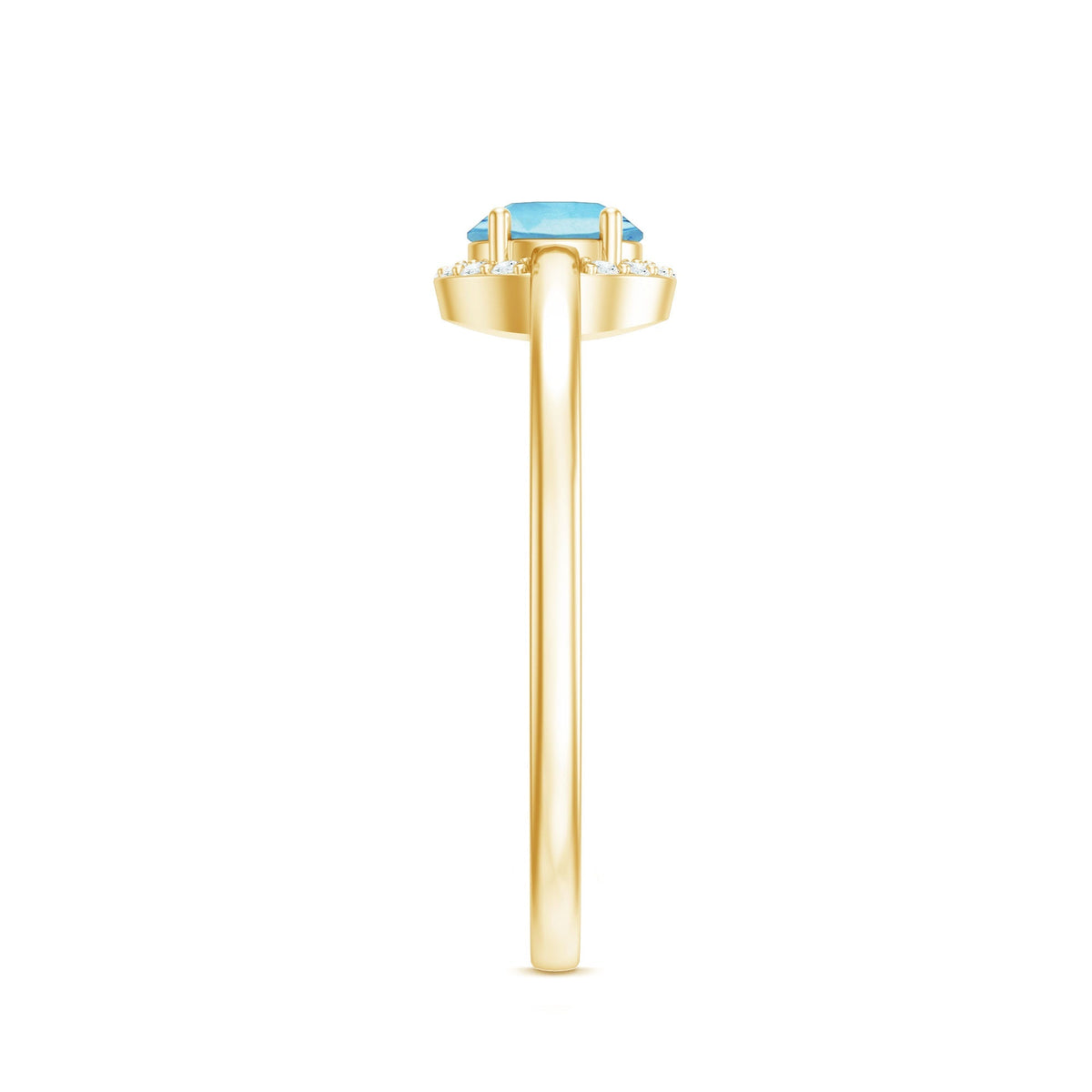 Aquamarine Promise Ring – Diamond Halo Ring with Round Cut Blue Gemstone