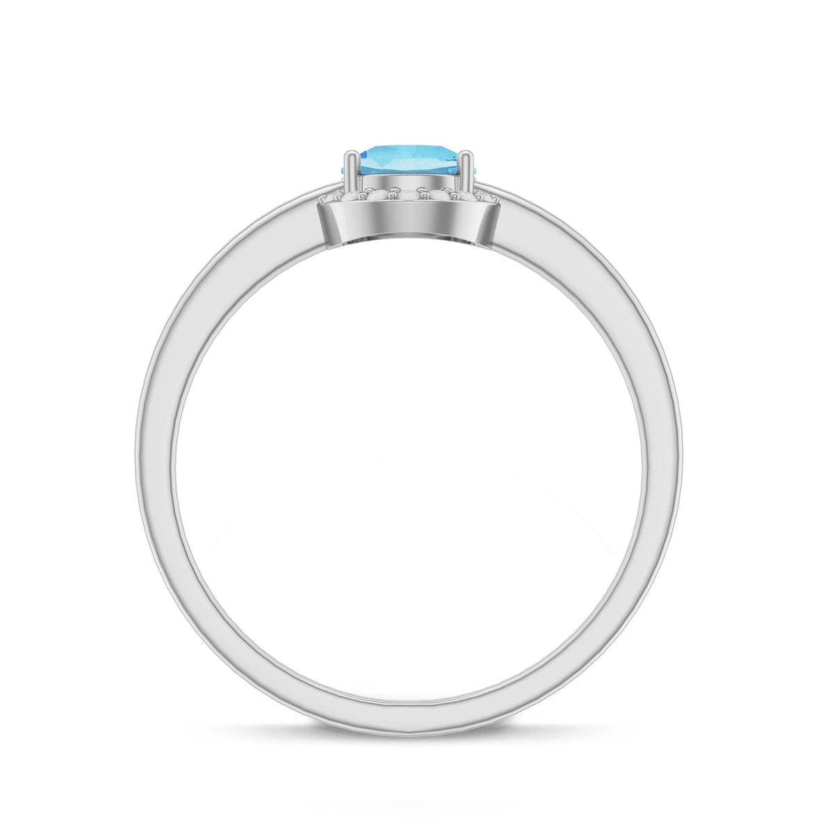 Aquamarine Promise Ring – Diamond Halo Ring with Round Cut Blue Gemstone