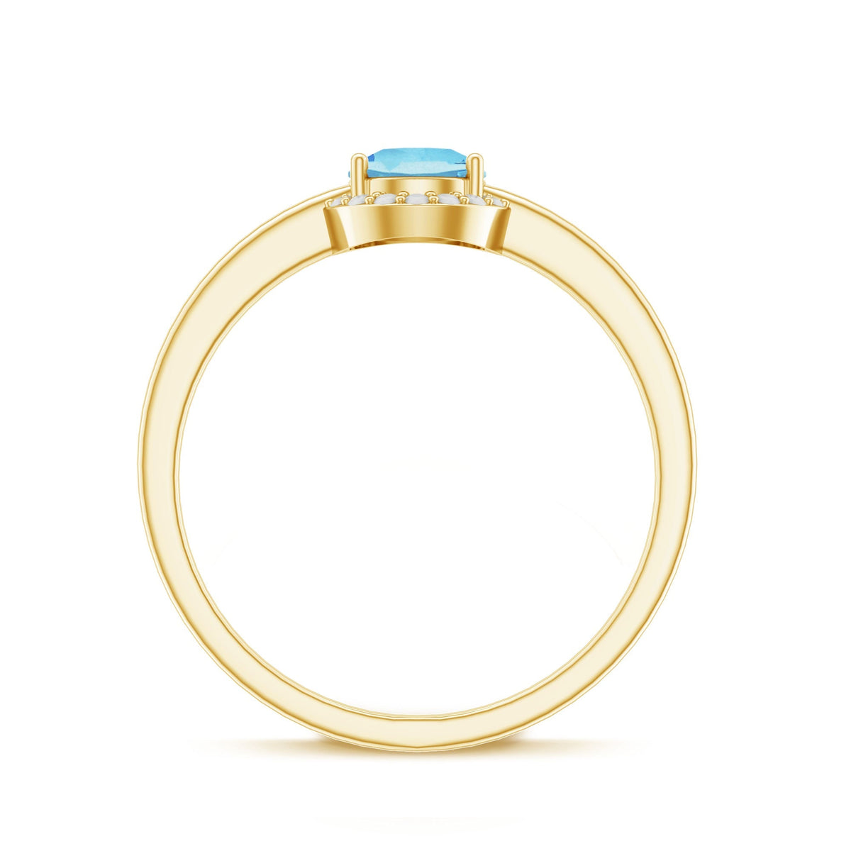 Aquamarine Promise Ring – Diamond Halo Ring with Round Cut Blue Gemstone