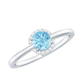 Aquamarine Promise Ring – Diamond Halo Ring with Round Cut Blue Gemstone