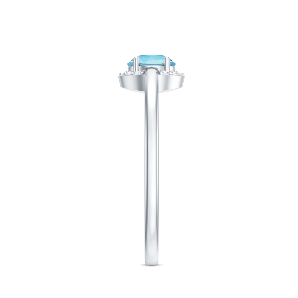 Aquamarine Promise Ring – Diamond Halo Ring with Round Cut Blue Gemstone