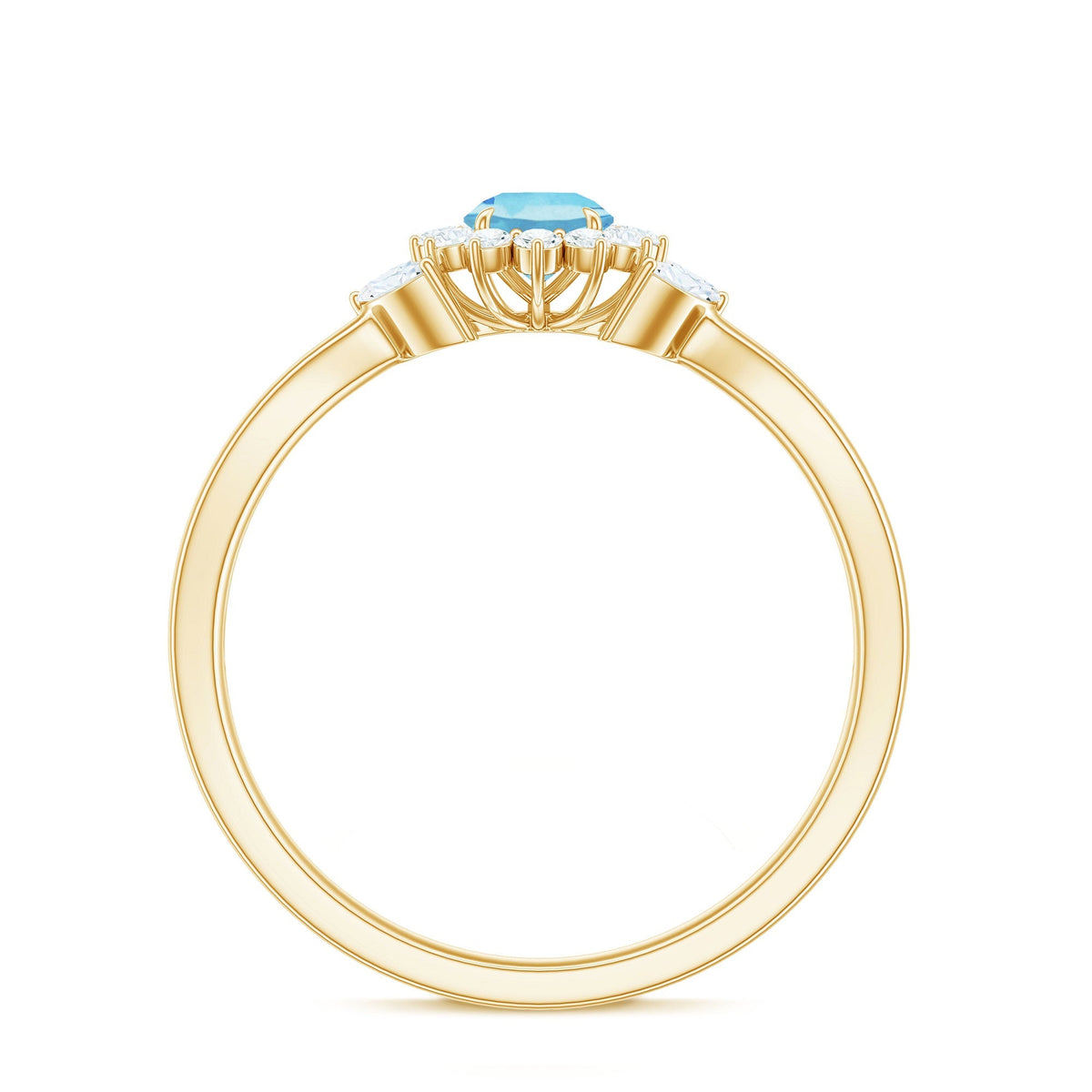 Aquamarine Promise Ring – Floral Design with Diamond Halo & Split Shank Band