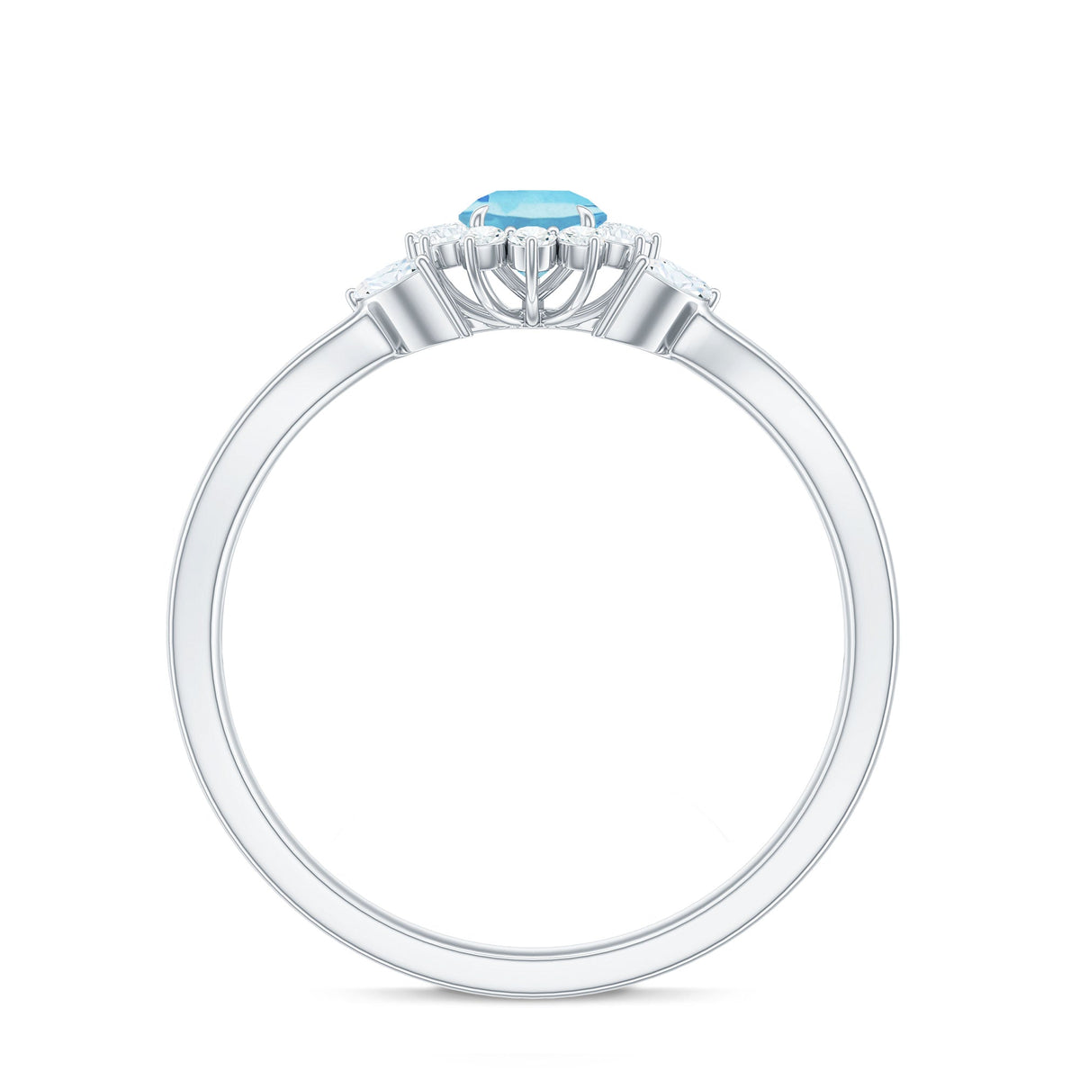 Aquamarine Promise Ring – Floral Design with Diamond Halo & Split Shank Band