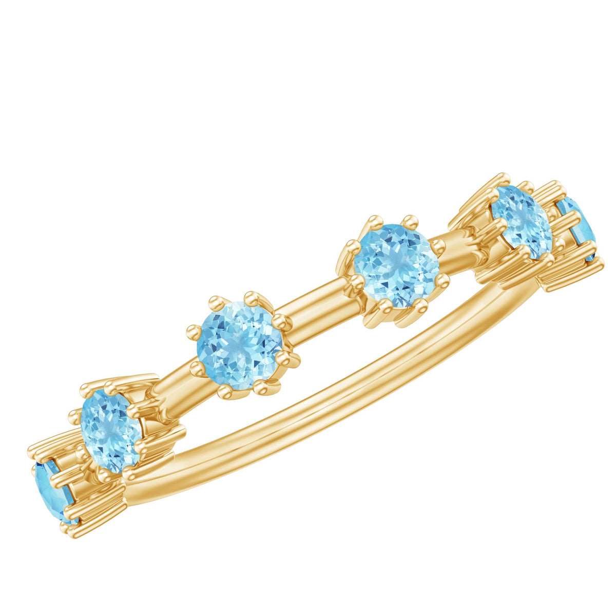 Aquamarine Promise Ring – Minimalist Half Eternity Band With Blue Gemstones