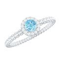 Aquamarine Promise Ring – Natural Blue Gemstone with Diamond Accents & Bubble Shank