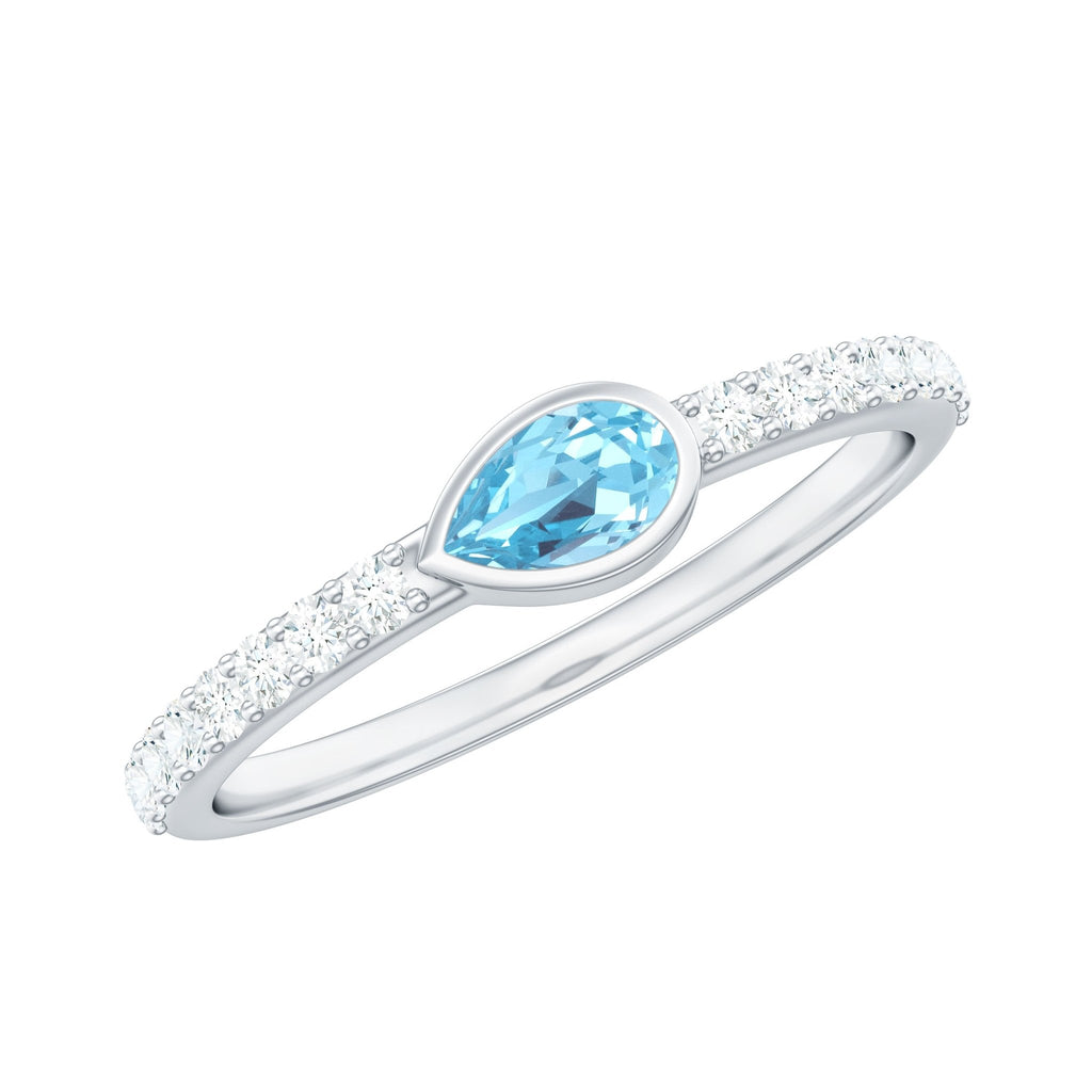 Aquamarine Promise Ring – Pear Cut Blue Birthstone with Diamond Accents