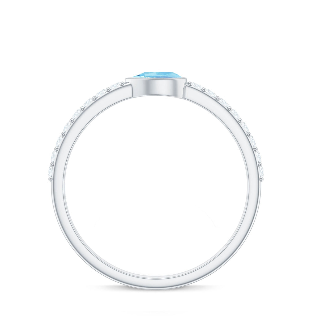 Aquamarine Promise Ring – Pear Cut Blue Birthstone with Diamond Accents