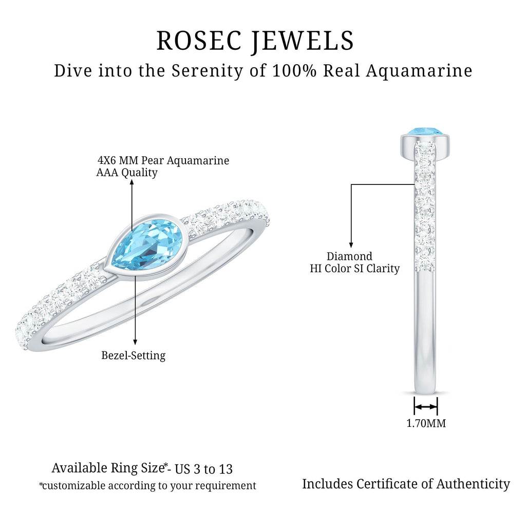 Aquamarine Promise Ring – Pear Cut Blue Birthstone with Diamond Accents