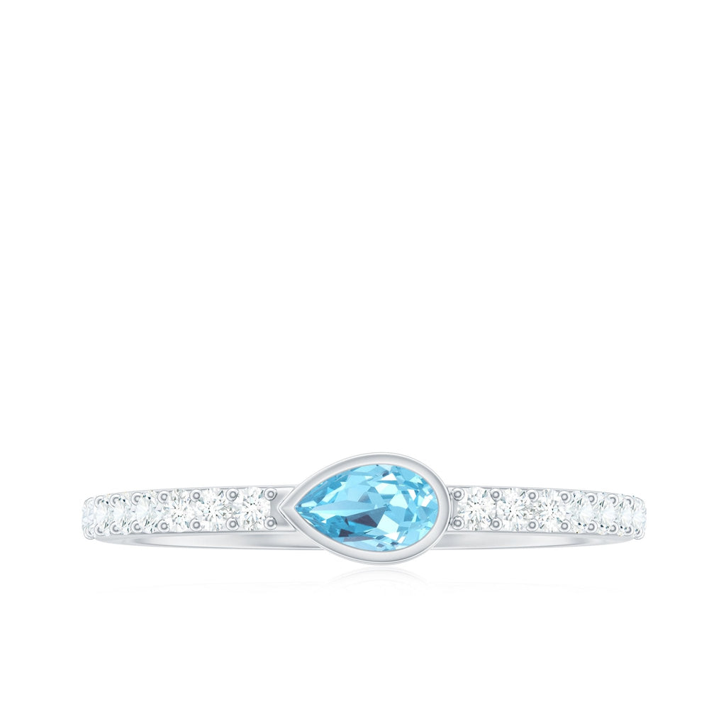Aquamarine Promise Ring – Pear Cut Blue Birthstone with Diamond Accents