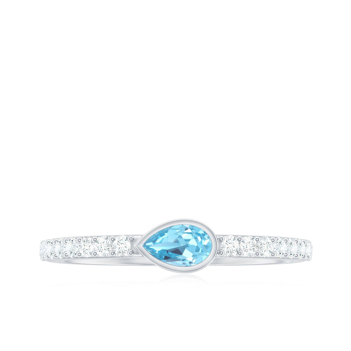 Aquamarine Promise Ring – Pear Cut Blue Birthstone with Diamond Accents