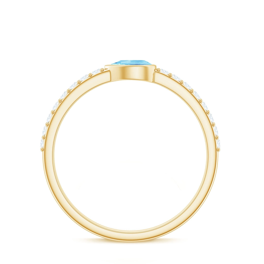 Aquamarine Promise Ring – Pear Cut Blue Birthstone with Diamond Accents