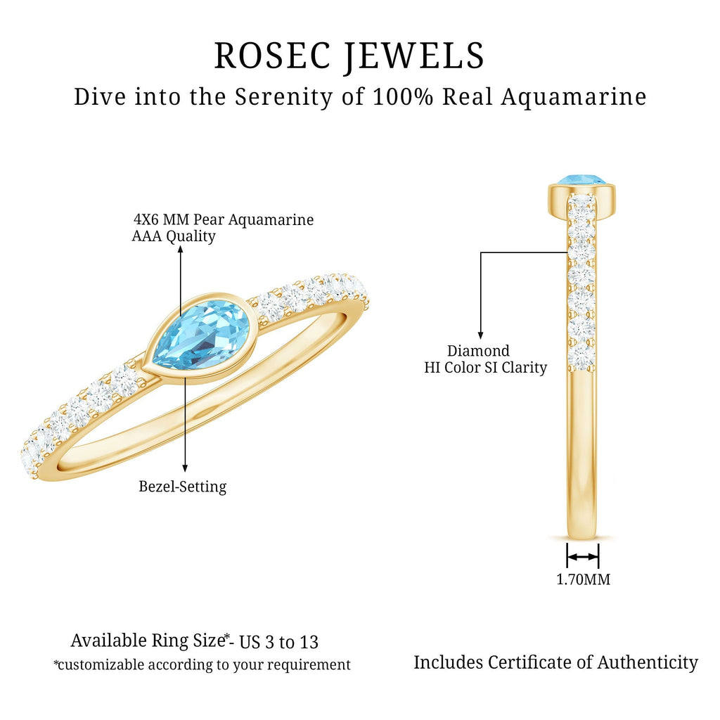Aquamarine Promise Ring – Pear Cut Blue Birthstone with Diamond Accents