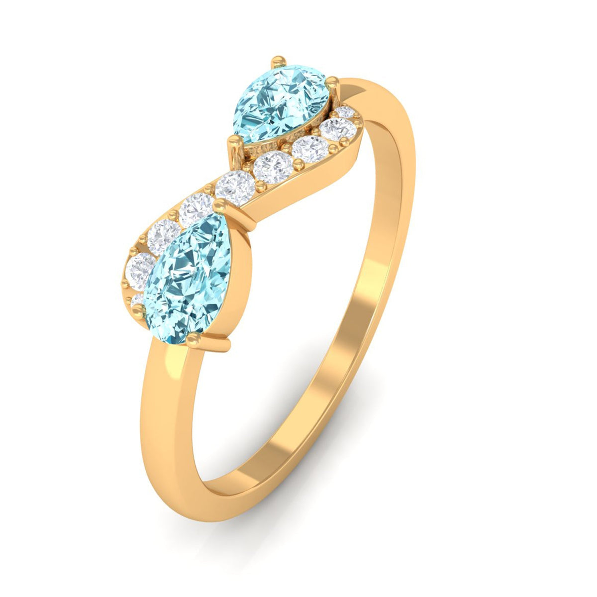 Aquamarine Promise Ring – Pear Shape Infinity Ring With Diamond Accents