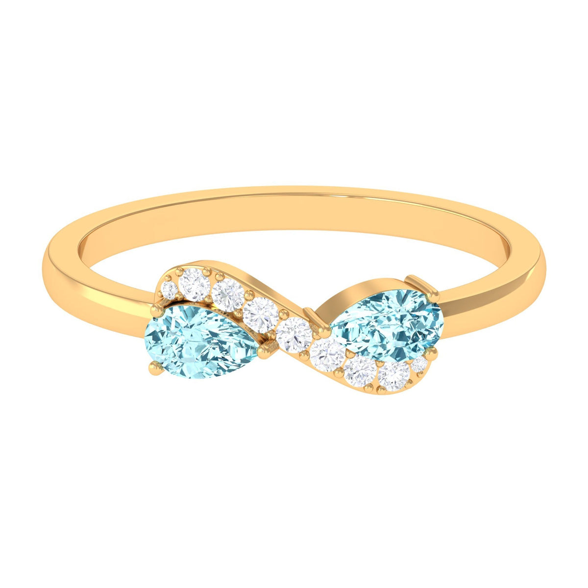 Aquamarine Promise Ring – Pear Shape Infinity Ring With Diamond Accents