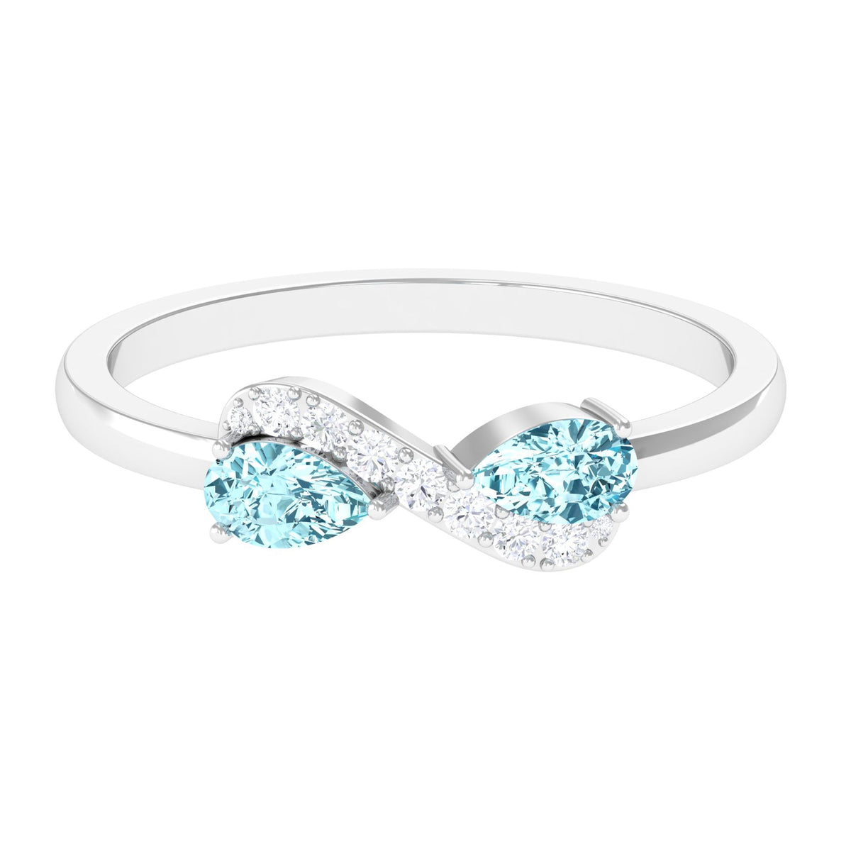 Aquamarine Promise Ring – Pear Shape Infinity Ring With Diamond Accents