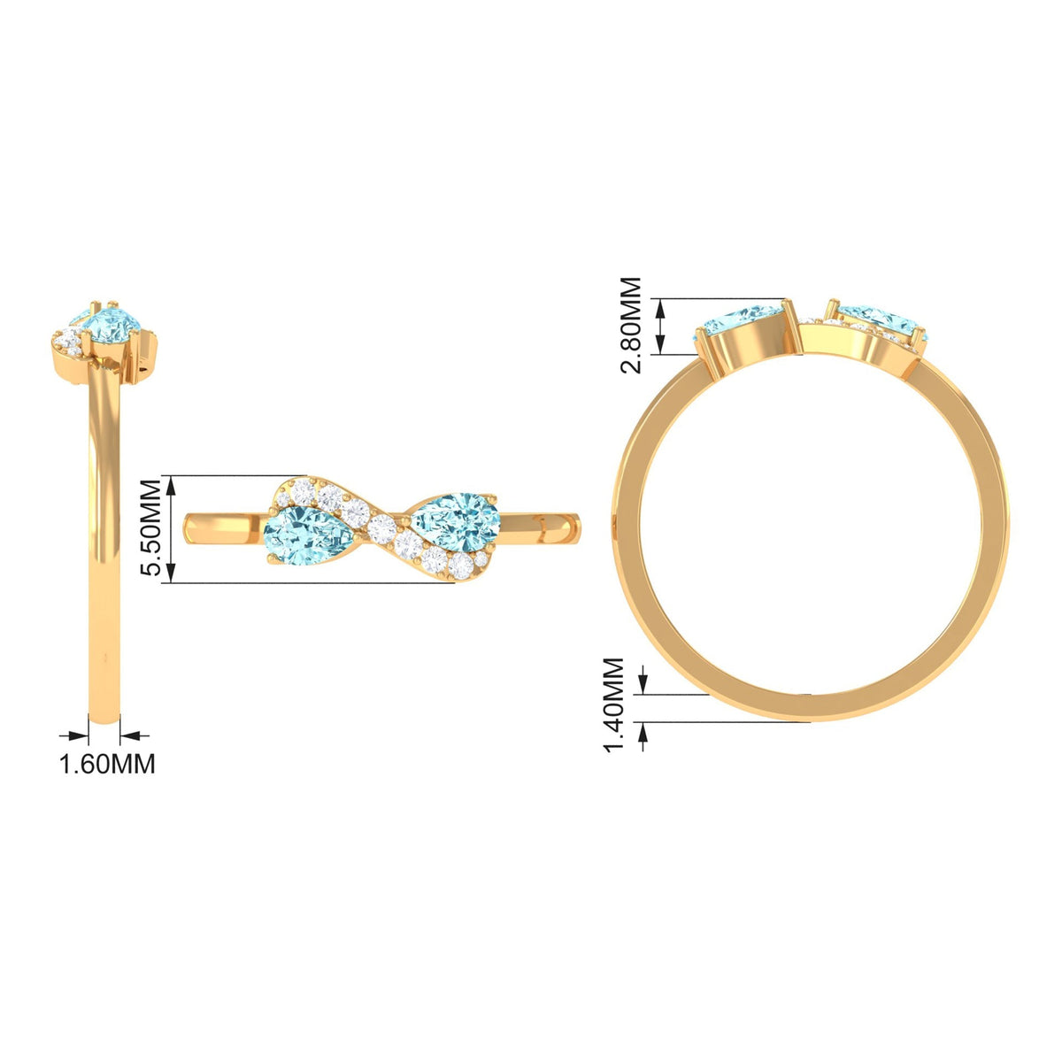 Aquamarine Promise Ring – Pear Shape Infinity Ring With Diamond Accents
