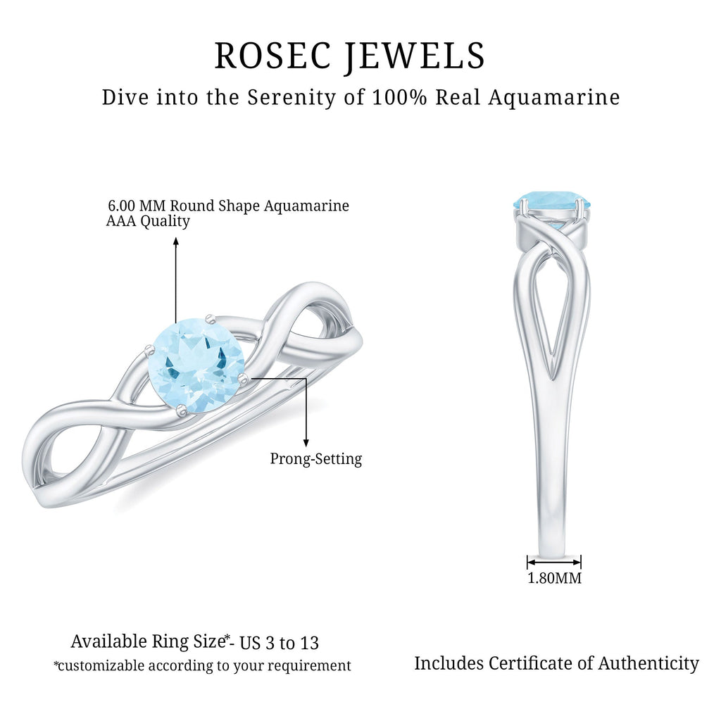 Aquamarine Promise Ring – Solitaire Infinity Band With AAA Quality Stone