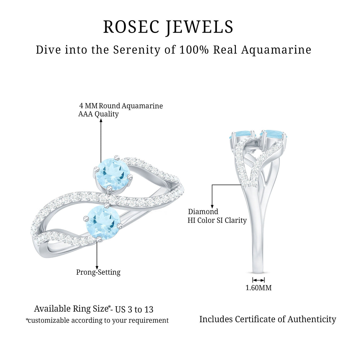 Aquamarine Promise Ring – Two Stone Diamond Infinity Design | Lasting Love Jewelry