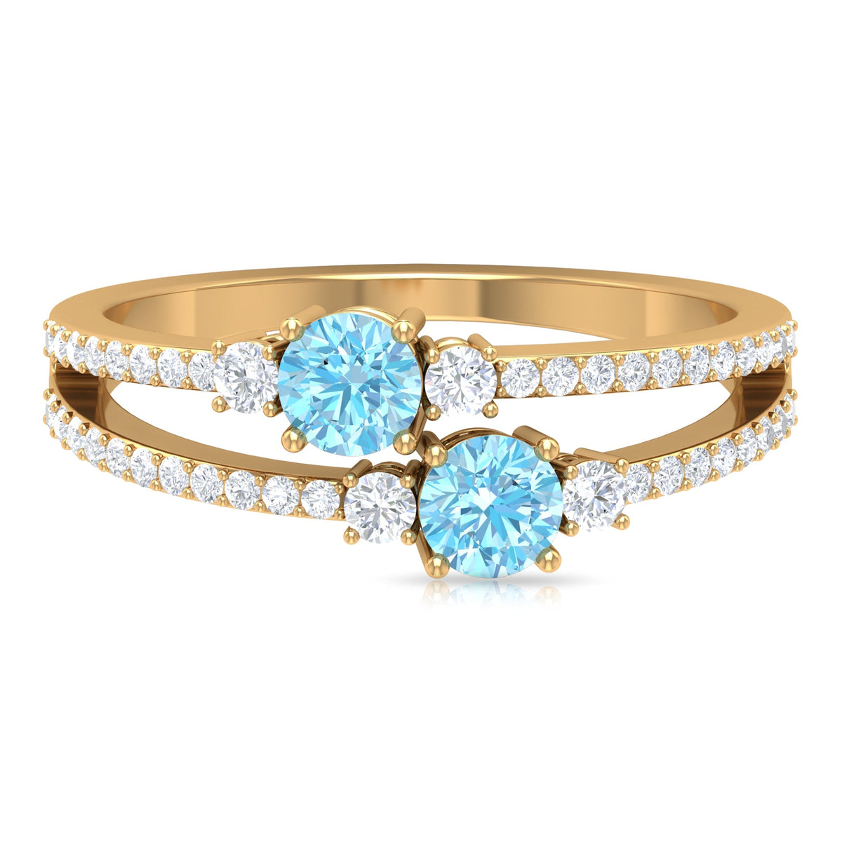 Aquamarine Promise Ring – Two Stone Split Shank Ring with Diamond Side Stones