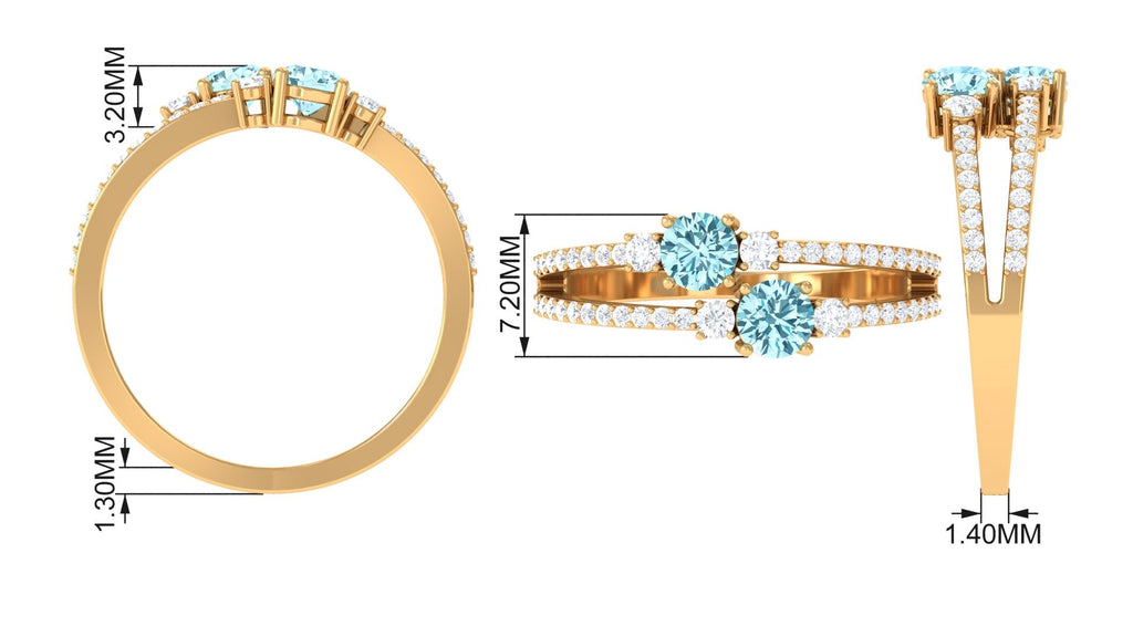 Aquamarine Promise Ring – Two Stone Split Shank Ring with Diamond Side Stones