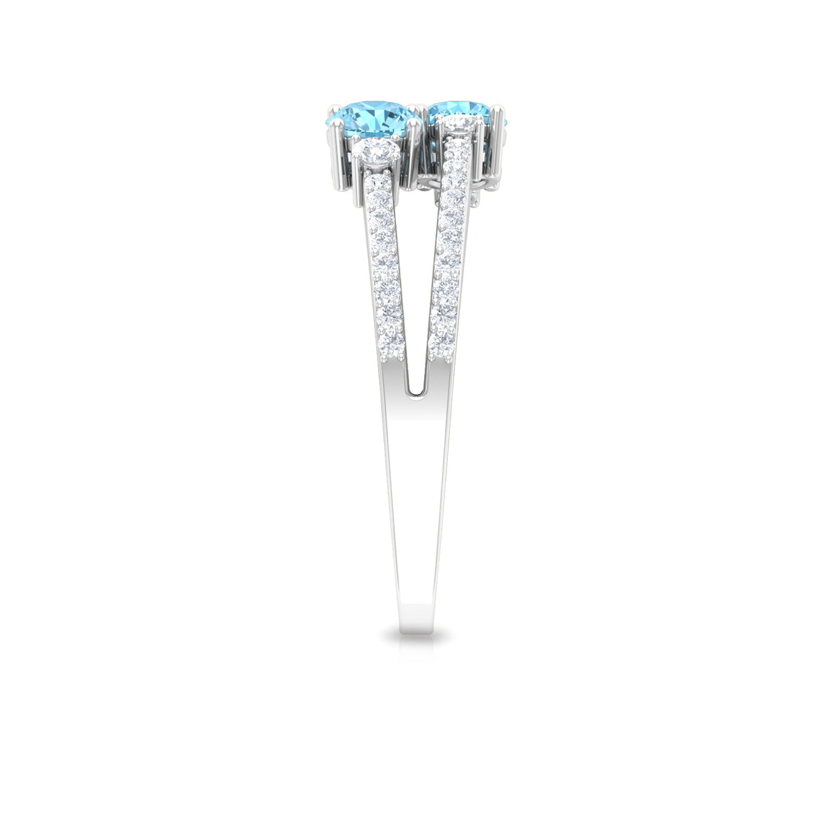 Aquamarine Promise Ring – Two Stone Split Shank Ring with Diamond Side Stones