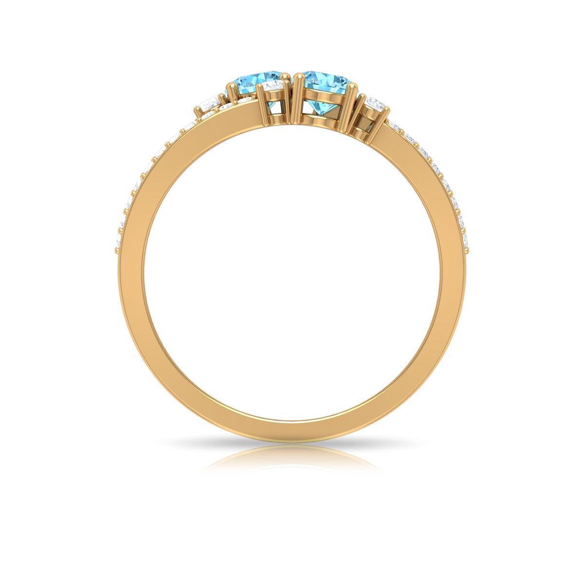 Aquamarine Promise Ring – Two Stone Split Shank Ring with Diamond Side Stones