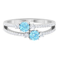 Aquamarine Promise Ring – Two Stone Split Shank Ring with Diamond Side Stones