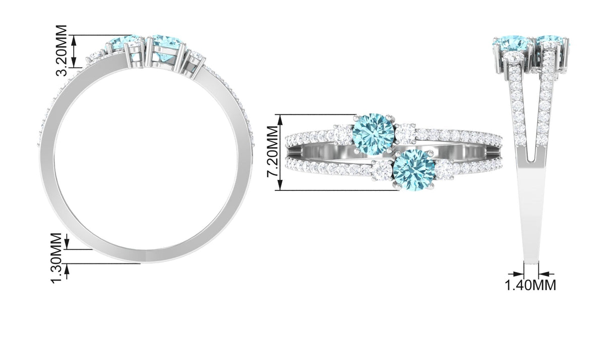 Aquamarine Promise Ring – Two Stone Split Shank Ring with Diamond Side Stones