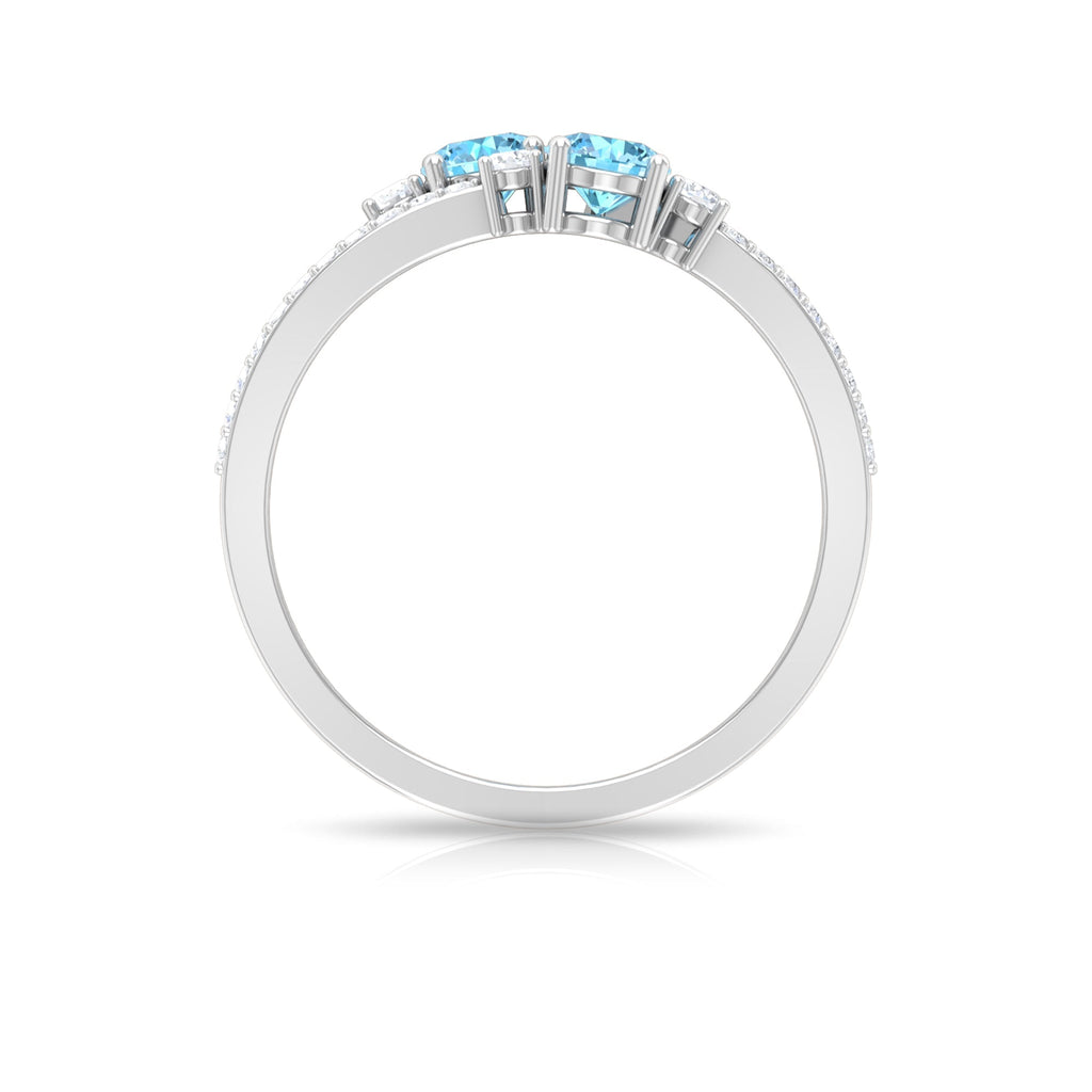 Aquamarine Promise Ring – Two Stone Split Shank Ring with Diamond Side Stones