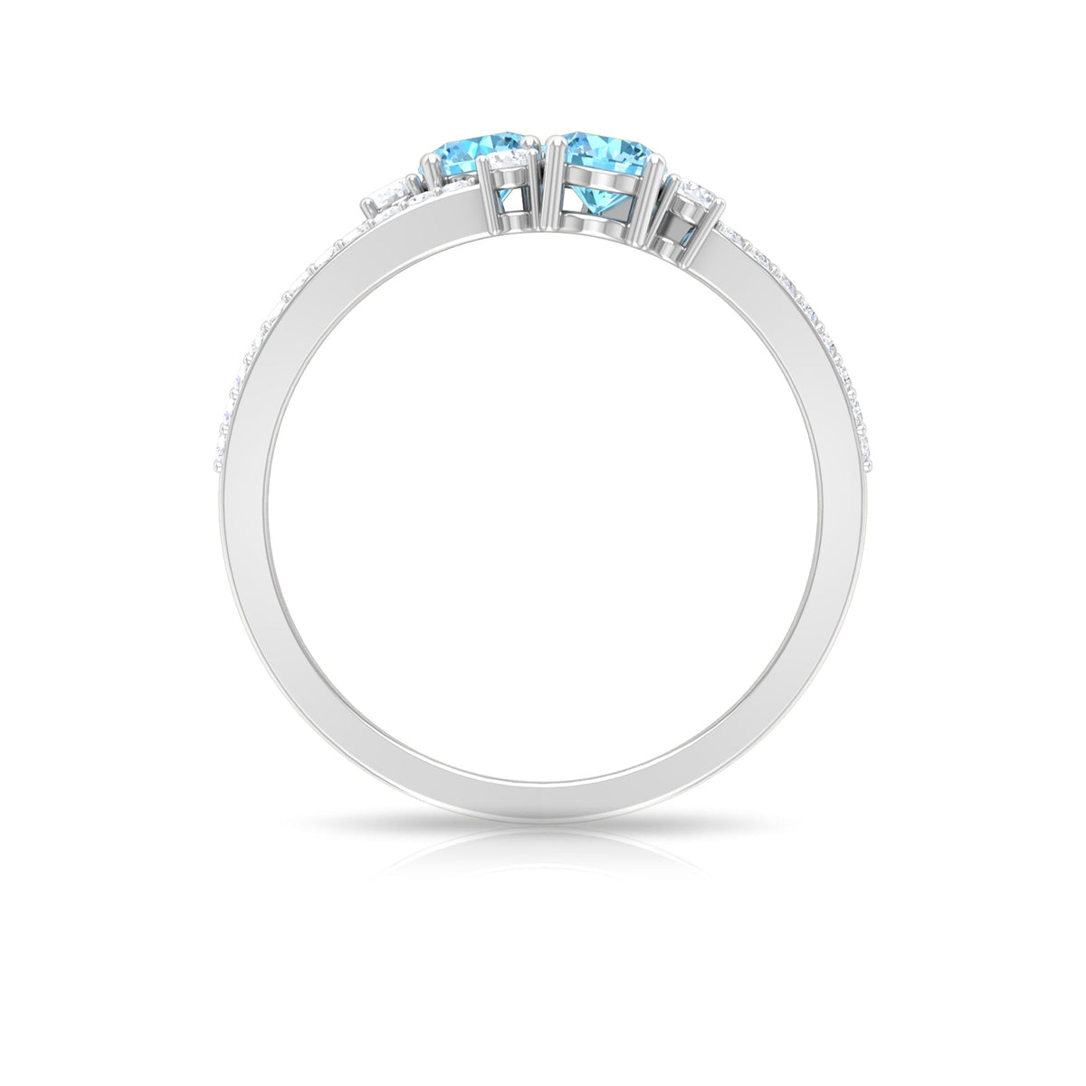 Aquamarine Promise Ring – Two Stone Split Shank Ring with Diamond Side Stones