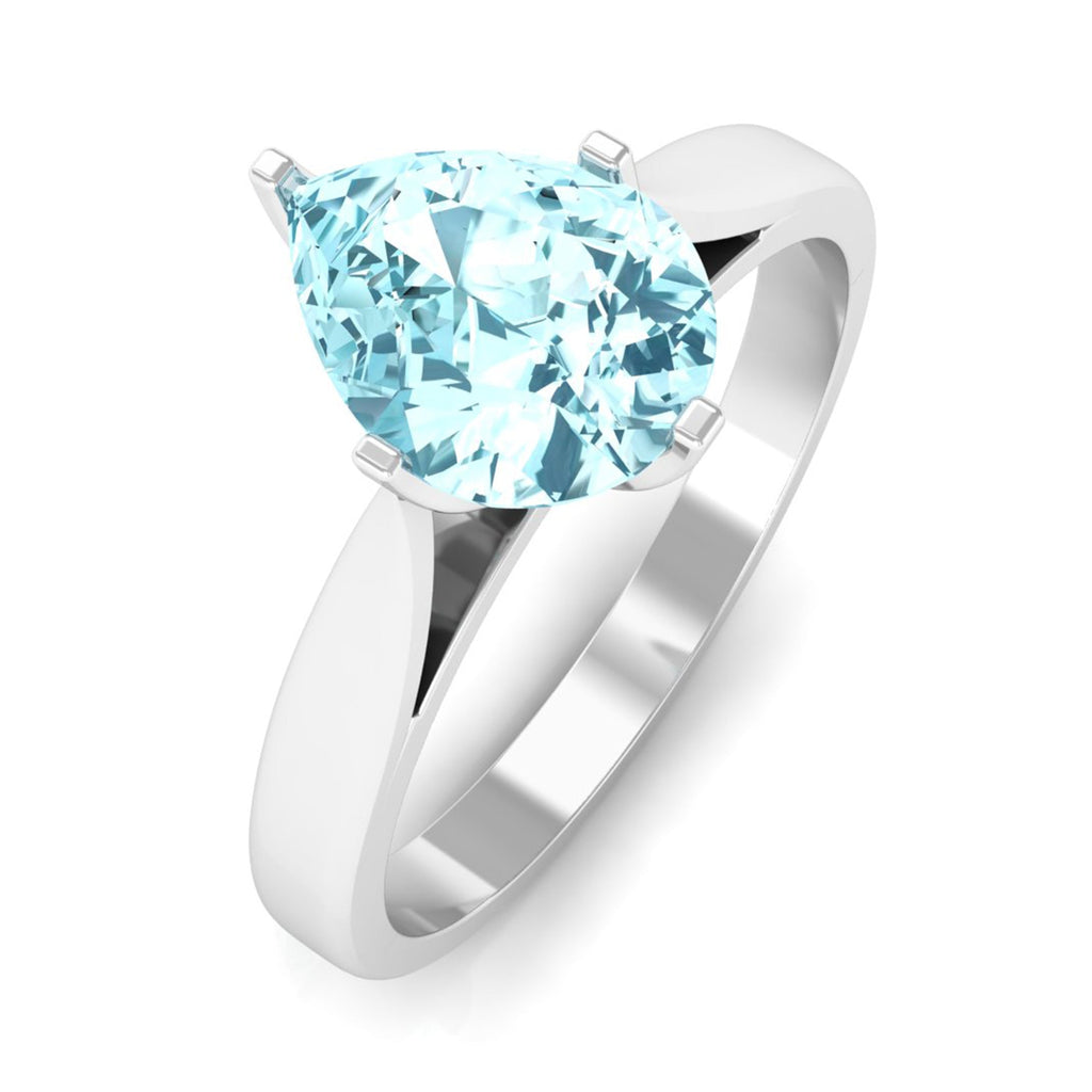 Aquamarine Solitaire Ring – 1 Carat Pear Cut Blue Gemstone With Floral Setting