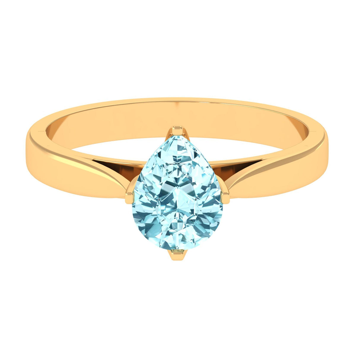 Aquamarine Solitaire Ring – 1 Carat Pear Cut Blue Gemstone With Floral Setting
