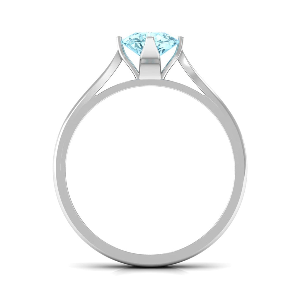 Aquamarine Solitaire Ring – 1 Carat Pear Cut Blue Gemstone With Floral Setting