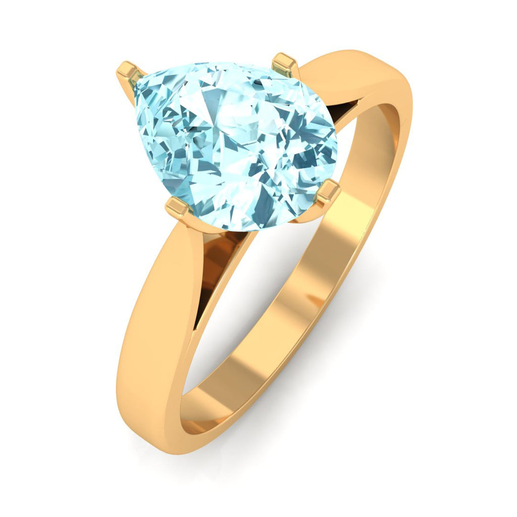 Aquamarine Solitaire Ring – 1 Carat Pear Cut Blue Gemstone With Floral Setting
