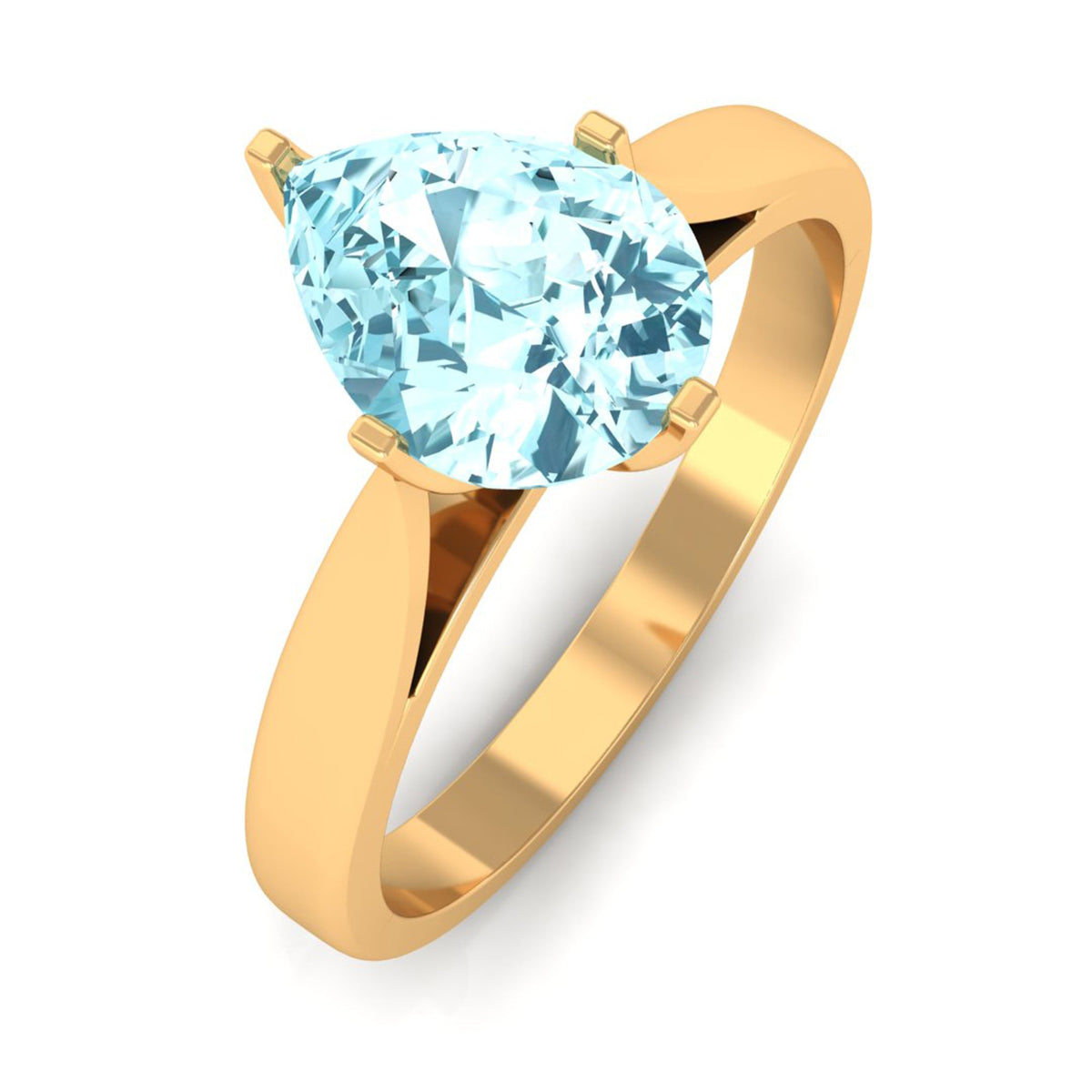 Aquamarine Solitaire Ring – 1 Carat Pear Cut Blue Gemstone With Floral Setting