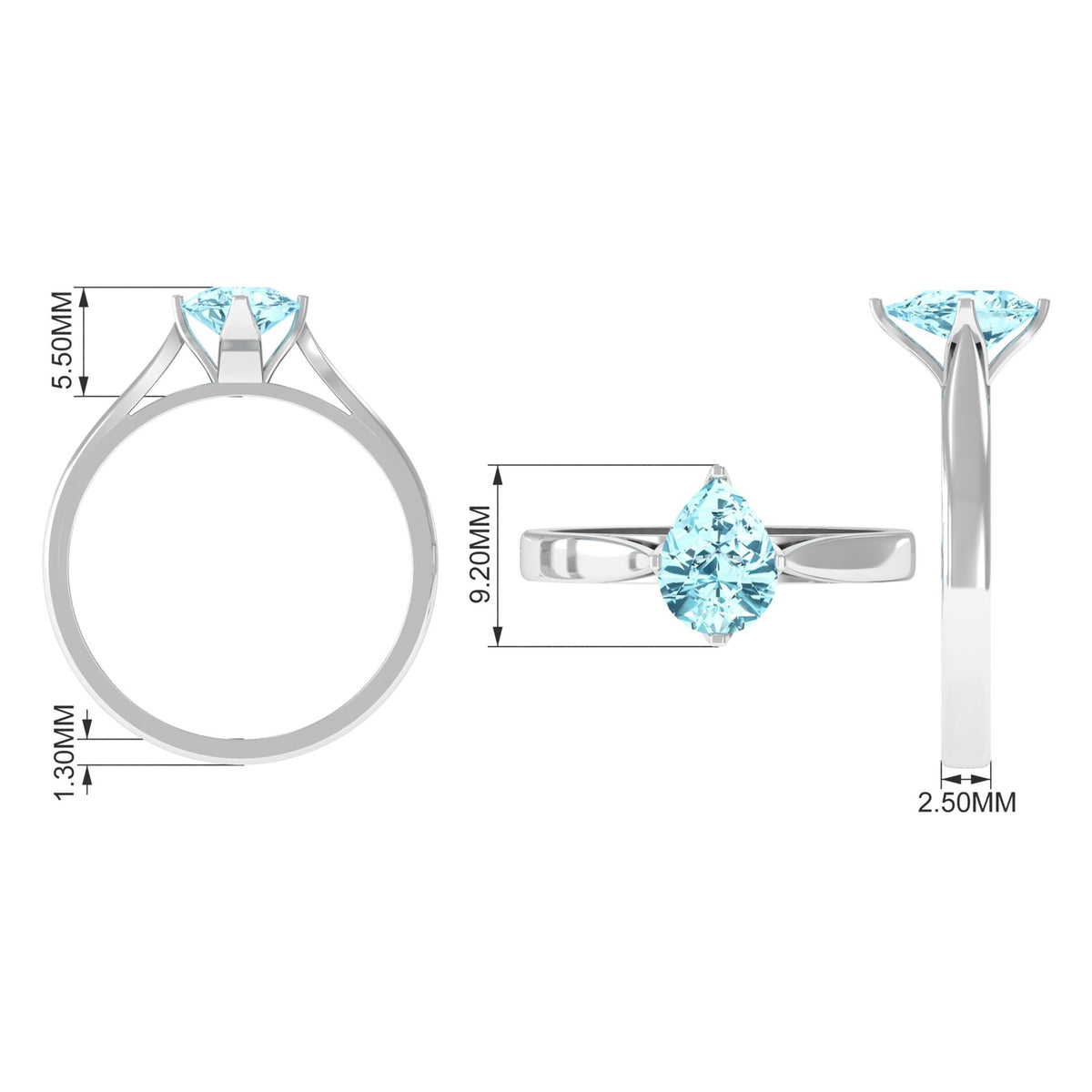 Aquamarine Solitaire Ring – 1 Carat Pear Cut Blue Gemstone With Floral Setting