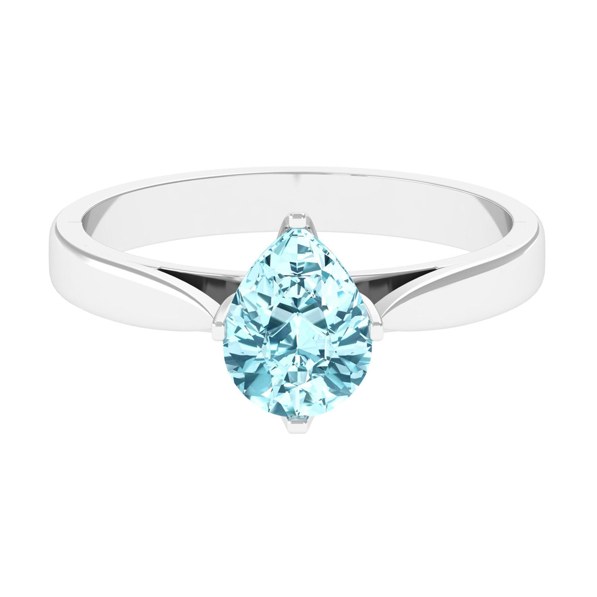 Aquamarine Solitaire Ring – 1 Carat Pear Cut Blue Gemstone With Floral Setting