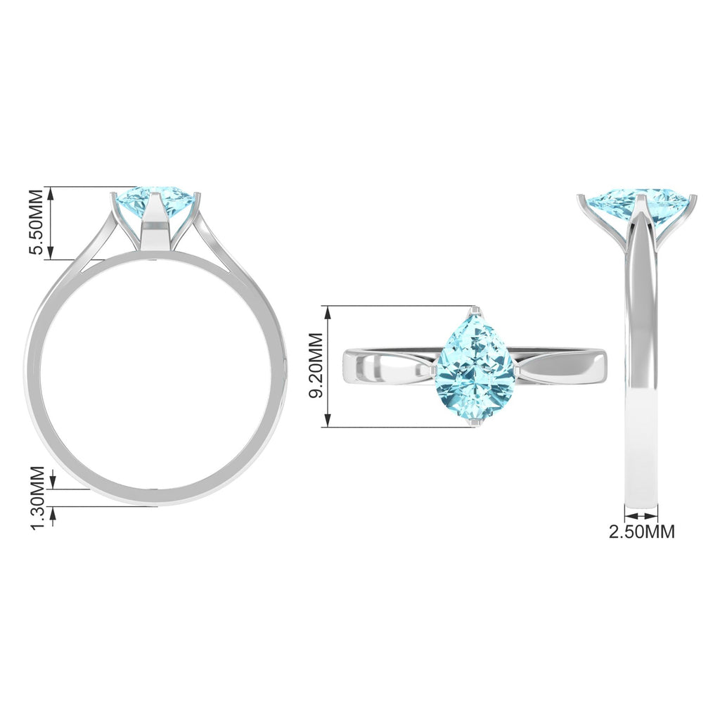 Aquamarine Solitaire Ring – 1 Carat Pear Cut Blue Gemstone With Floral Setting