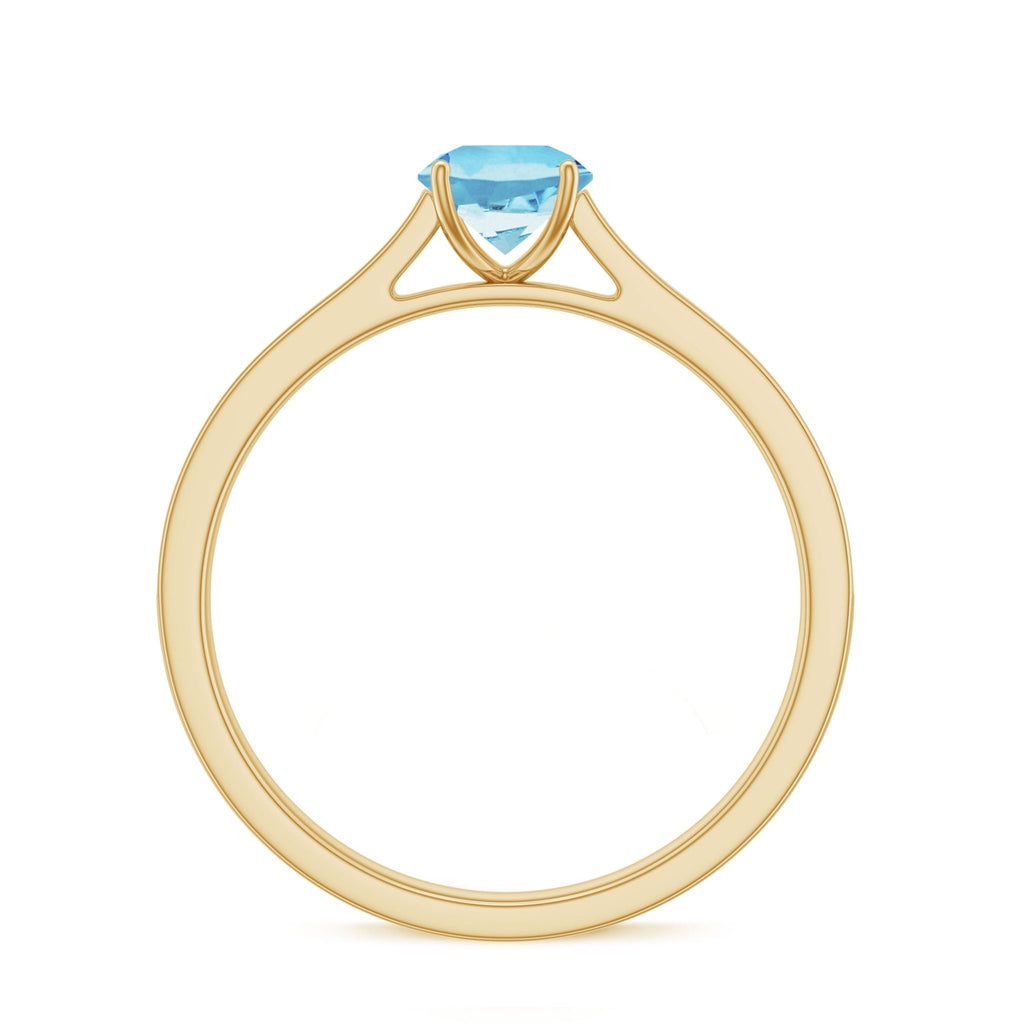 Aquamarine Solitaire Ring – 6mm Round Cut Aquamarine With Diamond Side Stones