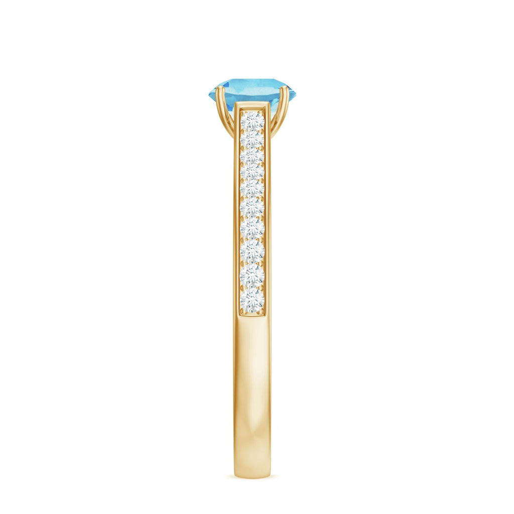 Aquamarine Solitaire Ring – 6mm Round Cut Aquamarine With Diamond Side Stones