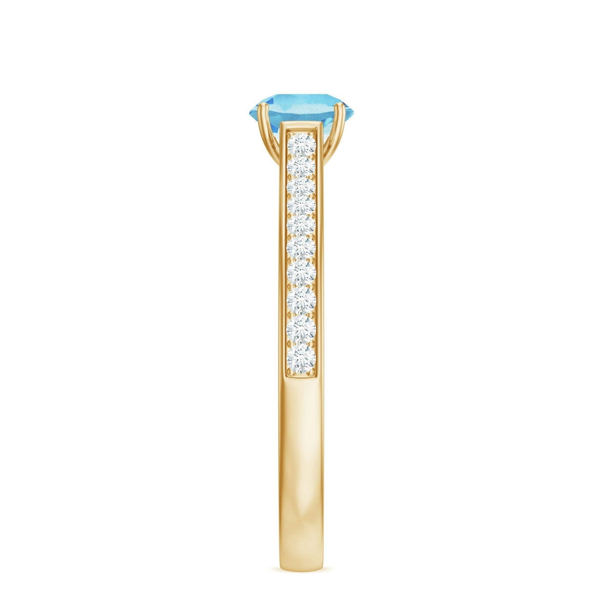 Aquamarine Solitaire Ring – 6mm Round Cut Aquamarine With Diamond Side Stones