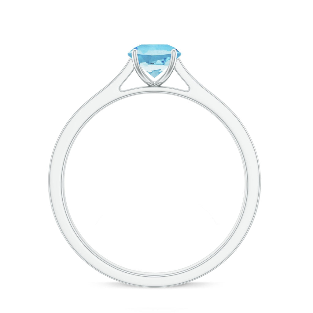 Aquamarine Solitaire Ring – 6mm Round Cut Aquamarine With Diamond Side Stones