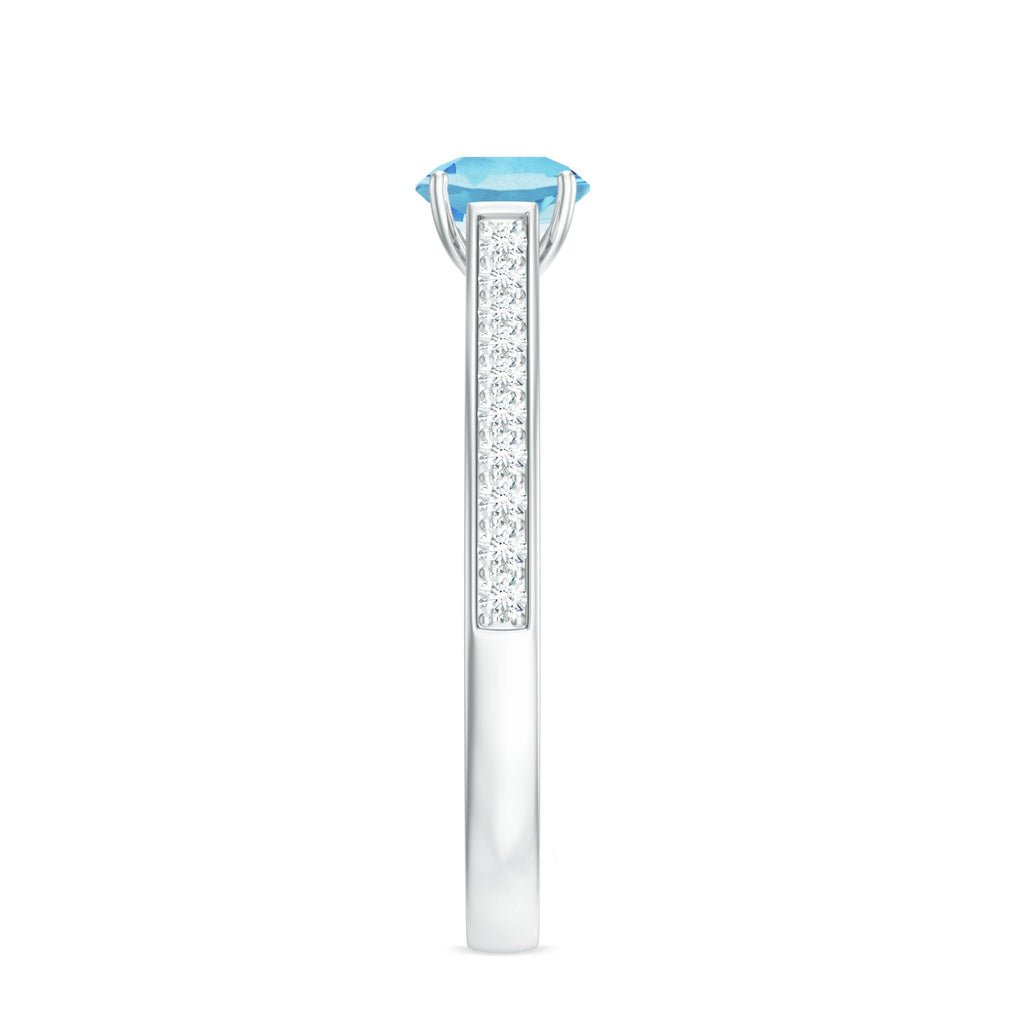 Aquamarine Solitaire Ring – 6mm Round Cut Aquamarine With Diamond Side Stones