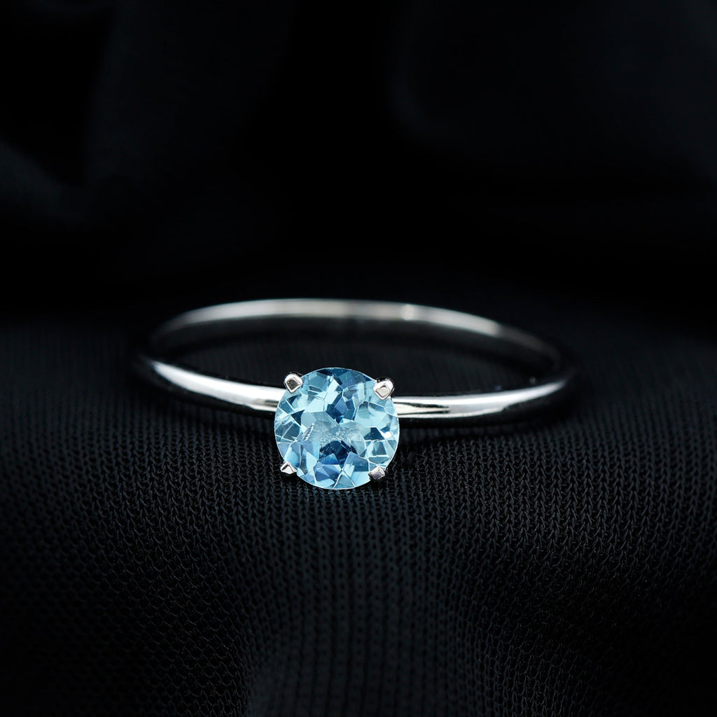 Aquamarine Solitaire Ring – Blue Gemstone 6MM Round Peg Head Setting
